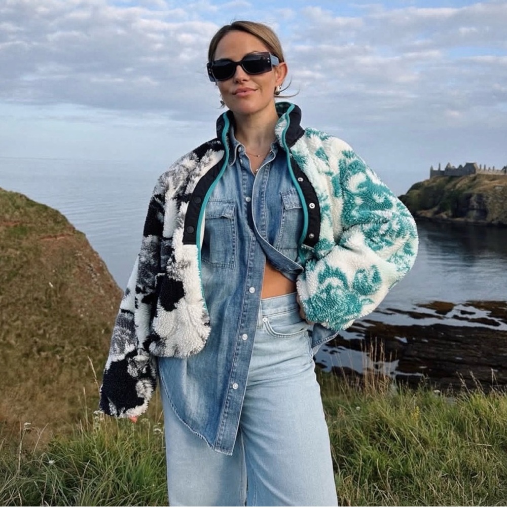 Free People New Hit The Slopes Fleece Jacket Minty Fresh Combo - Picture 2 of 6